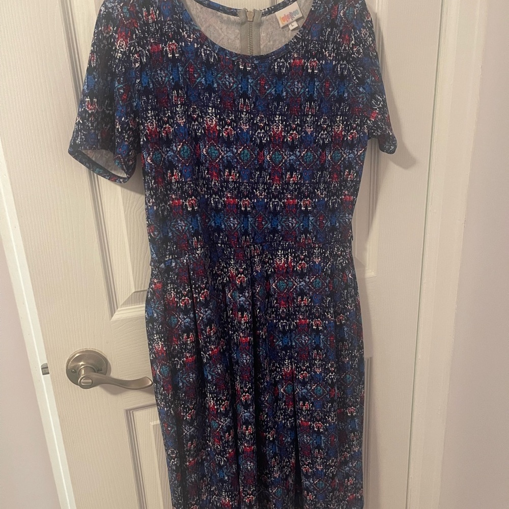 LuLaRoe Multicolor Abstract Amelia Midi Dress L NWOT